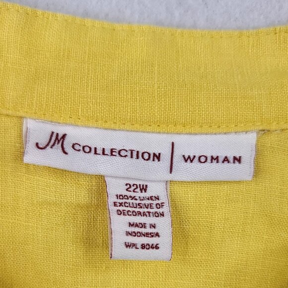 JM Collection Butter Yellow Linen Button-Up Embroidered Details Plus Size 22W - Picture 4 of 13